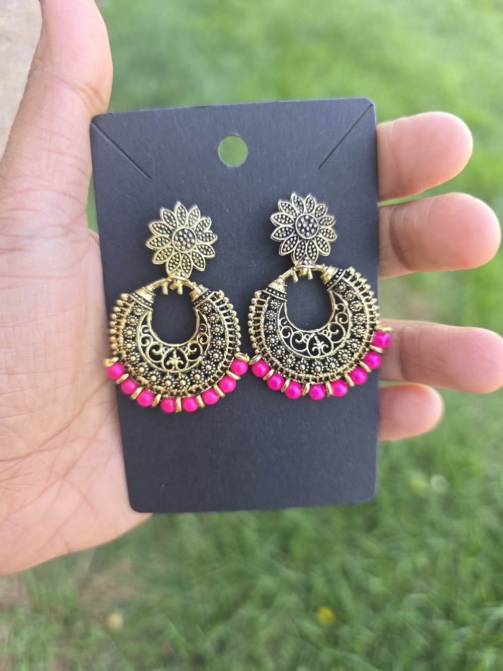 Earrings with Hot Pink Beads